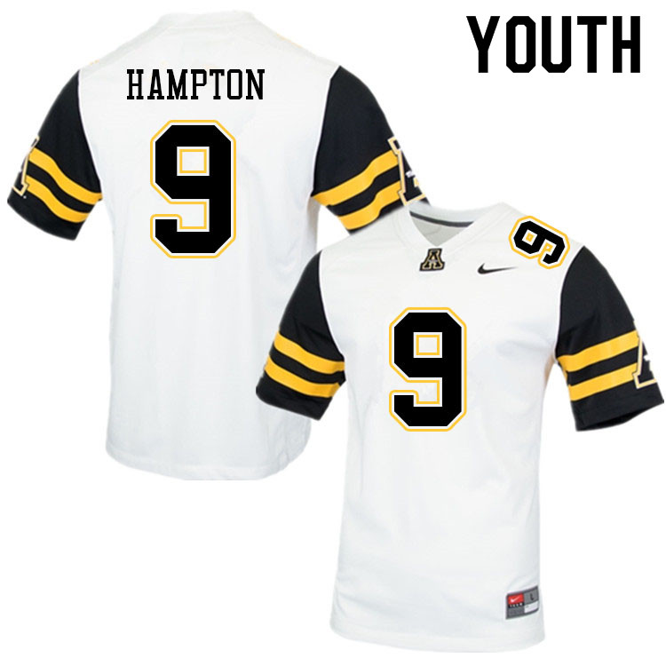 Youth #9 Nick Hampton Appalachian State Mountaineers College Football Jerseys Sale-White - Click Image to Close